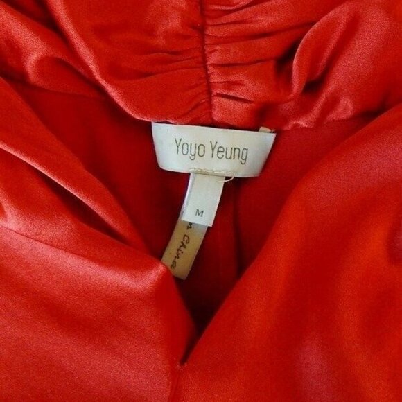 Yoyo Yeung Rust Red Stretch Silk Drawstring Sash Tie Waist Blouson Blouse Top M - Picture 5 of 5